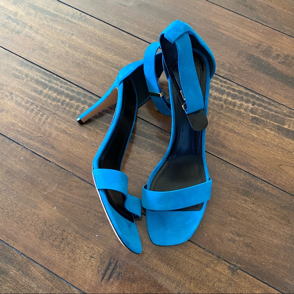 Celine Teal Blue Suede Ankle Strap Sandals